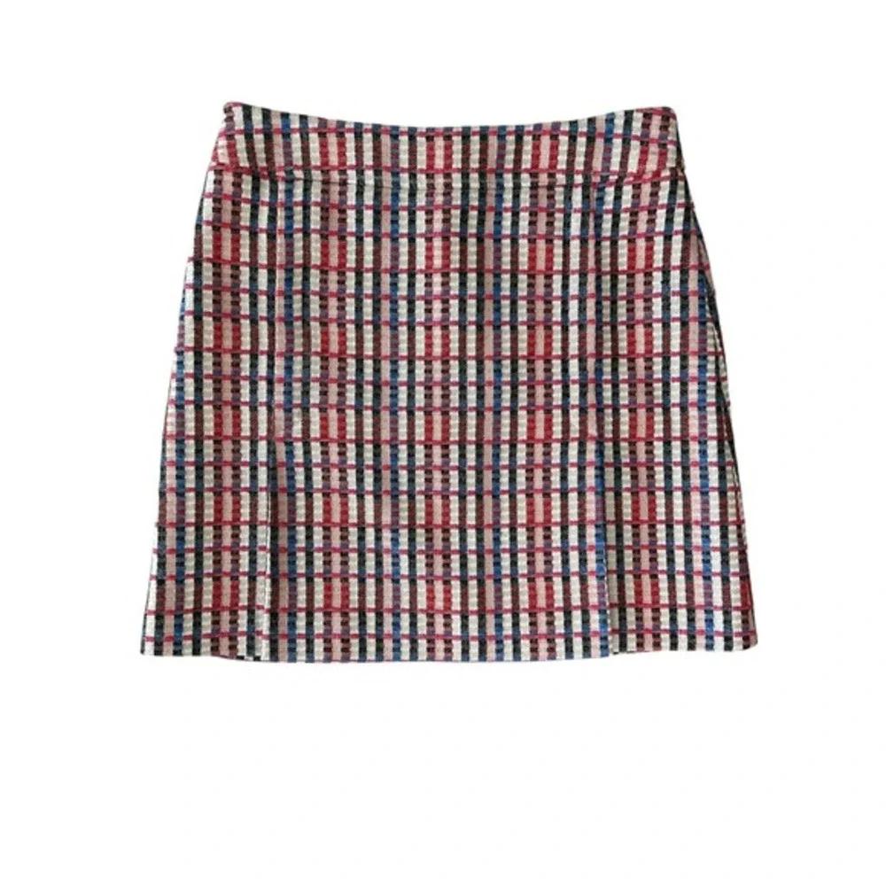Akris Punto Textured Check Inverted Pleat Mini‎ Skirt Size 10 Academia Career